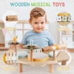 Kids Drum Set, Montessori Toys Wooden Musical Instruments for Baby Toddlers - Image 3